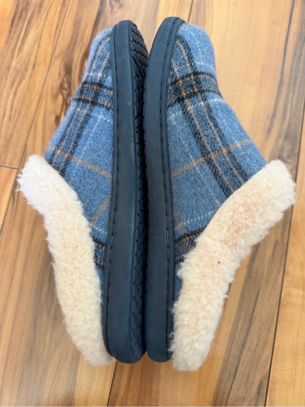 Born Blue Plaid Cozy Slip-On Slippers with Cream Cuff - Picture 6 of 7